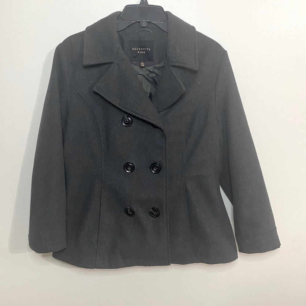 Celebrity Pink Peacoat in grey, size large.